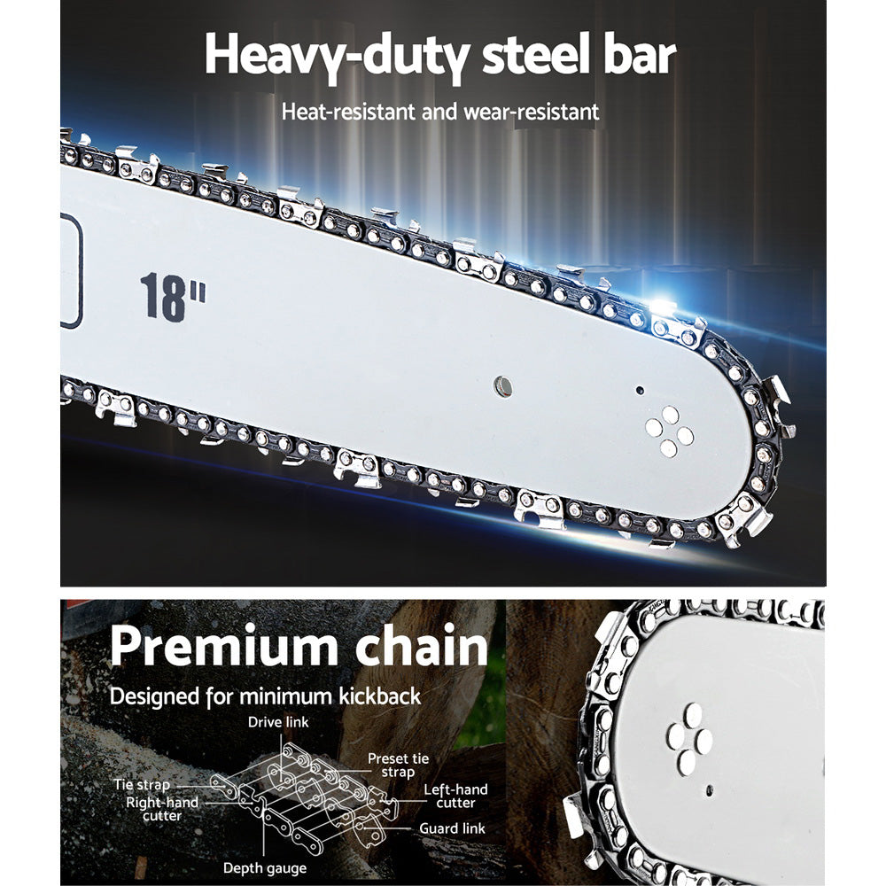 Giantz Chainsaw Petrol 45CC 18" Bar Commercial E-Start Pruning Chain Saw-Tools > Power Tools-PEROZ Accessories