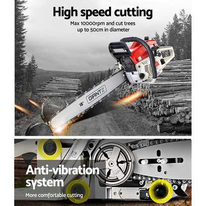 Giantz Chainsaw Petrol 45CC 18" Bar Commercial E-Start Pruning Chain Saw-Tools > Power Tools-PEROZ Accessories
