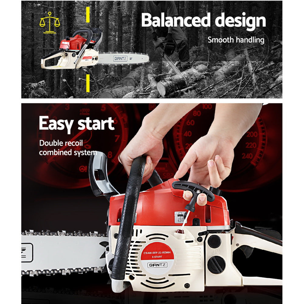 Giantz Chainsaw Petrol 45CC 18" Bar Commercial E-Start Pruning Chain Saw-Tools > Power Tools-PEROZ Accessories