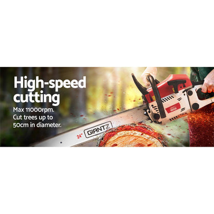 Giantz 62cc Petrol Chainsaw 24 Inch Bar Chain Saw Tree Pruner 2 Stroke E-Start-Tools > Power Tools-PEROZ Accessories