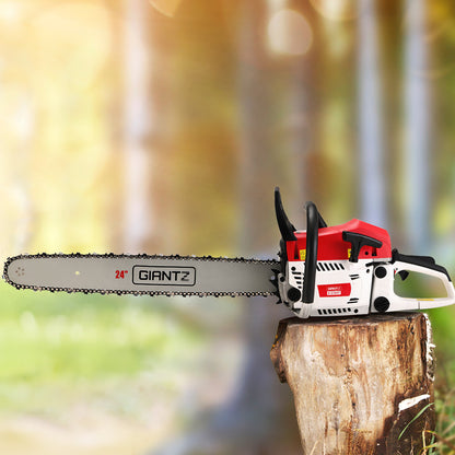 Giantz 62cc Petrol Chainsaw 24 Inch Bar Chain Saw Tree Pruner 2 Stroke E-Start-Tools > Power Tools-PEROZ Accessories
