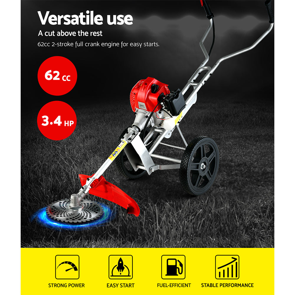 Giantz 62cc Petrol Brush Cutter Whipper Saw Trimmer 2 Stroke 3-in-1 Wheel-Tools &gt; Power Tools-PEROZ Accessories