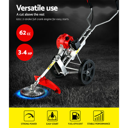 Giantz 62cc Petrol Brush Cutter Whipper Saw Trimmer 2 Stroke 3-in-1 Wheel-Tools &gt; Power Tools-PEROZ Accessories