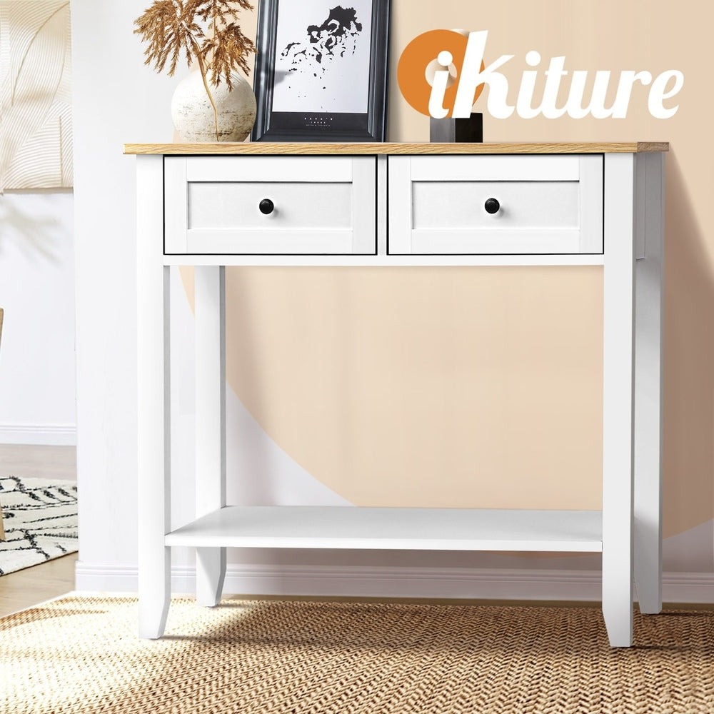 Oikiture Console Table Hallway Entry 2 Drawers Hall Side Display Shelf Desk-Console Tables-PEROZ Accessories