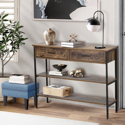 Oikiture 3-Tier Console Table with 2 Drawers-Console Table-PEROZ Accessories