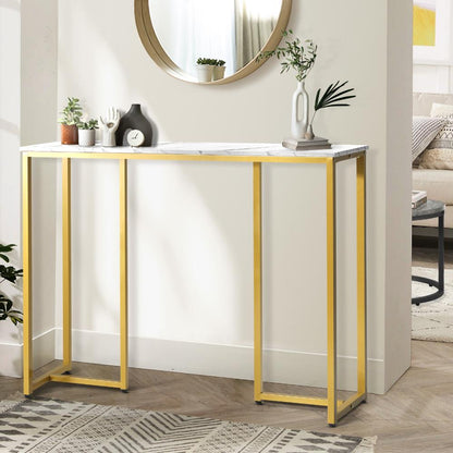 Oikiture Console Table Hallway Entry Side Tables Marble Effect Hall Display White&amp;Gold-Console Tables-PEROZ Accessories