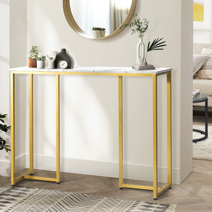 Oikiture Console Table Hallway Entry Side Tables Marble Effect Hall Display White&amp;Gold-Console Tables-PEROZ Accessories
