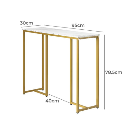 Oikiture Console Table Hallway Entry Side Tables Marble Effect Hall Display White&amp;Gold-Console Tables-PEROZ Accessories