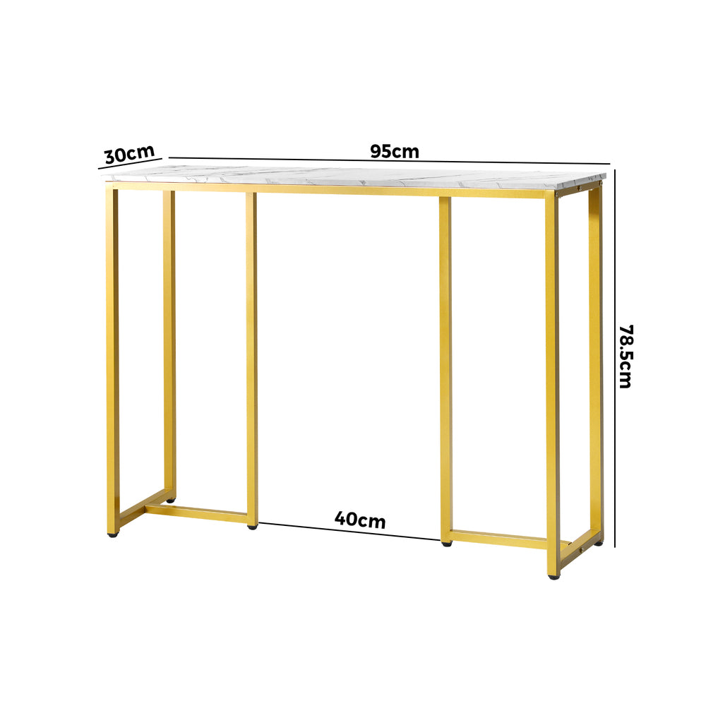 Oikiture Console Table Hallway Entry Side Tables Marble Effect Hall Display White&Gold-Console Tables-PEROZ Accessories