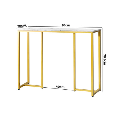 Oikiture Console Table Hallway Entry Side Tables Marble Effect Hall Display White&amp;Gold-Console Tables-PEROZ Accessories