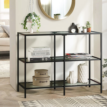 Oikiture Console Table Tempered Glass 3 Shelves Black-Console Table-PEROZ Accessories
