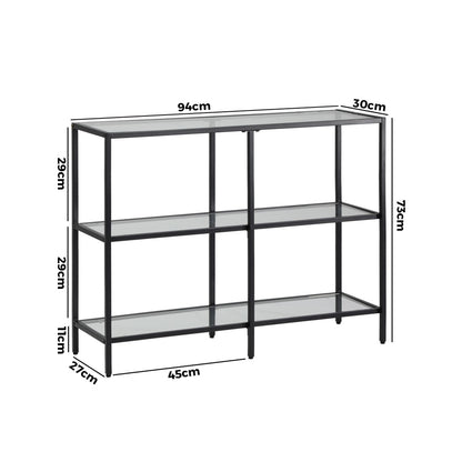 Oikiture Console Table Tempered Glass 3 Shelves Black-Console Table-PEROZ Accessories