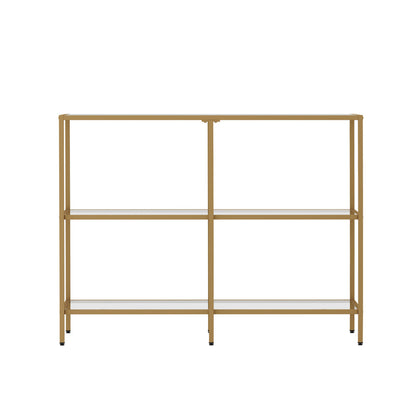 Oikiture Console Table Tempered Glass 3 Shelves Gold-Console Table-PEROZ Accessories