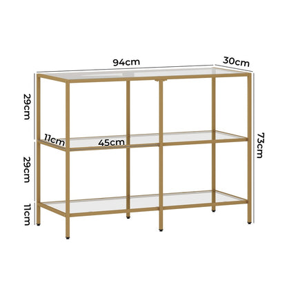 Oikiture Console Table Tempered Glass 3 Shelves Gold-Console Table-PEROZ Accessories