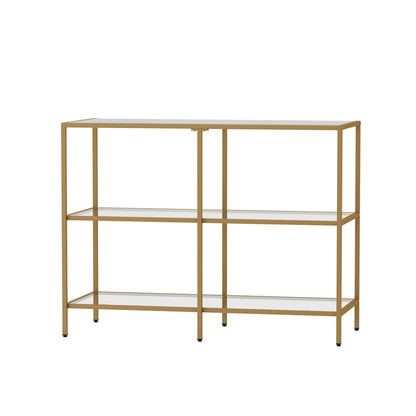 Oikiture Console Table Tempered Glass 3 Shelves Gold-Console Table-PEROZ Accessories