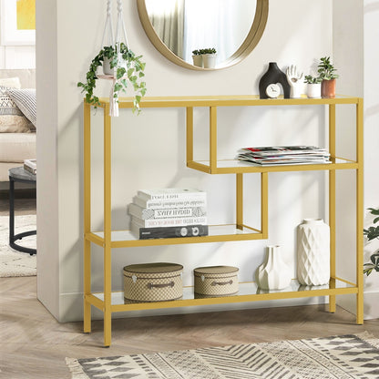 Oikiture Console Table Tempered Glass 4 Shelves Gold-Console Table-PEROZ Accessories