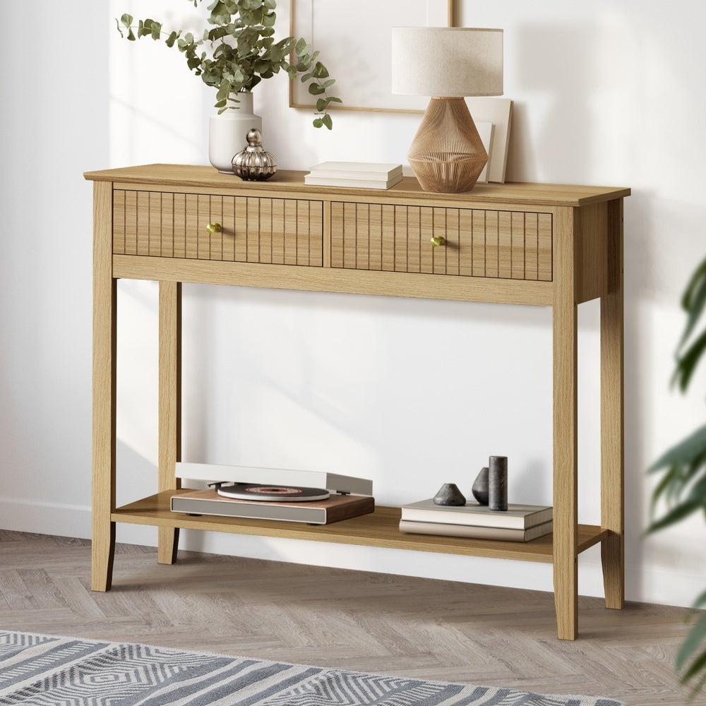 Oikiture 2-tier Console Table 100cm with 2 Storage Drawer-Console Table-PEROZ Accessories