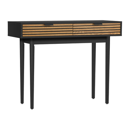 Oikiture Console Table, 100cm Entry Hallway Side Table with 2 Storage Drawer Display Desk Black-Console Tables-PEROZ Accessories