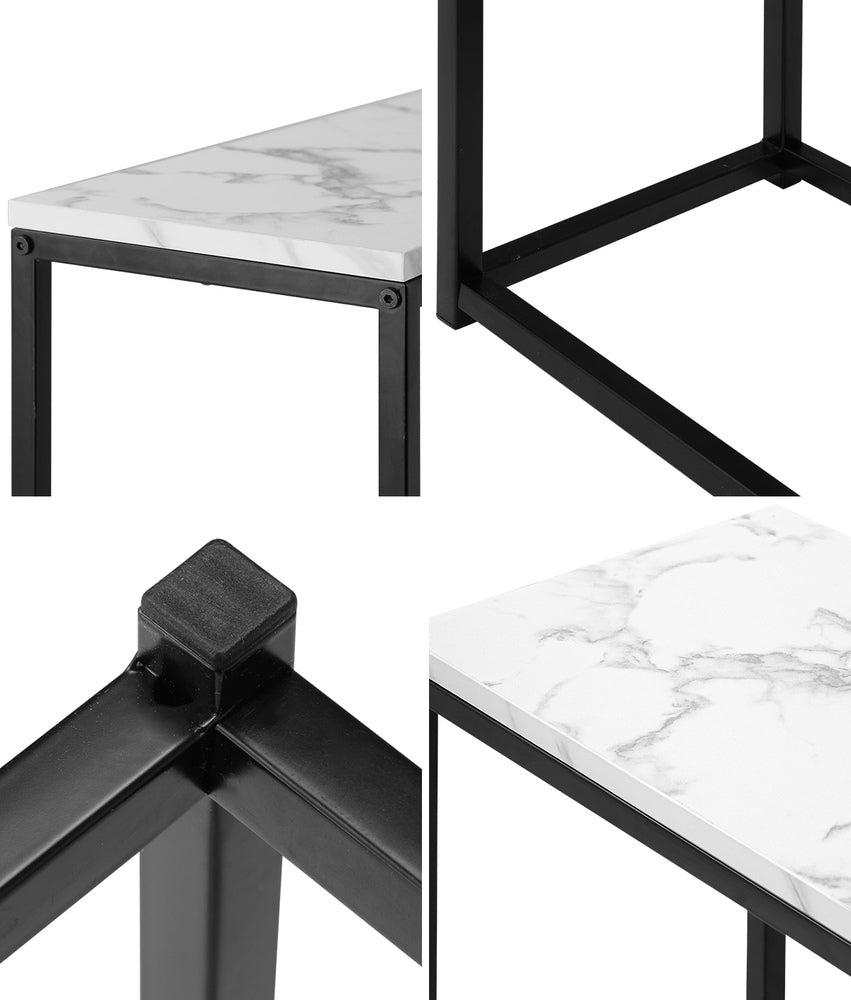Oikiture Console Table Marble-look Iron Black&White-Console Tables-PEROZ Accessories