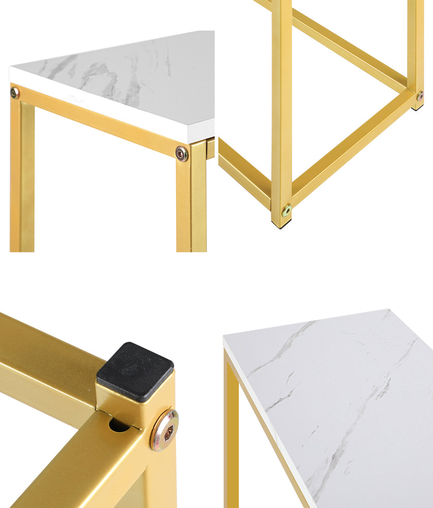 Oikiture Console Table Marble-look Iron Gold&White-Console Tables-PEROZ Accessories