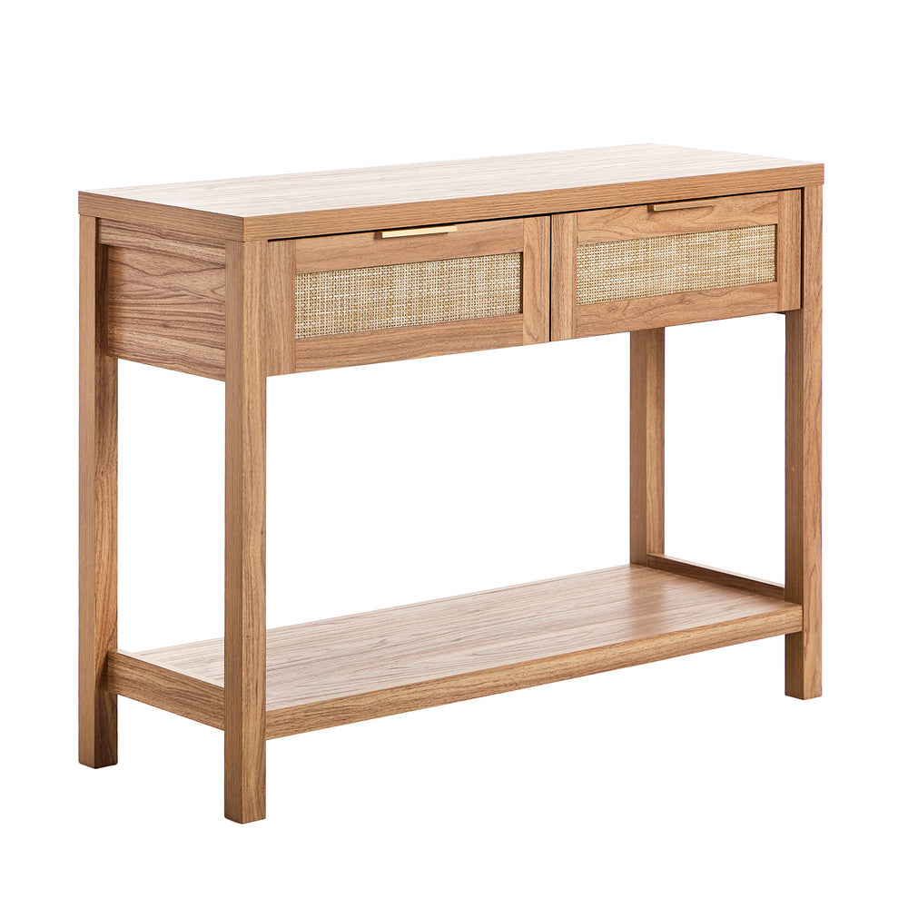 Oikiture Console Table 2 Drawers Entry Table Display Shelf Natural-Console Table-PEROZ Accessories