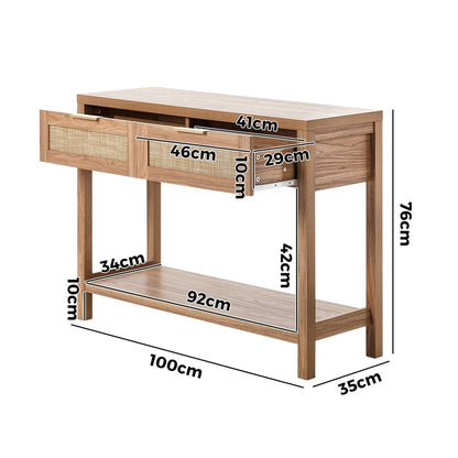 Oikiture Console Table 2 Drawers Entry Table Display Shelf Natural-Console Table-PEROZ Accessories