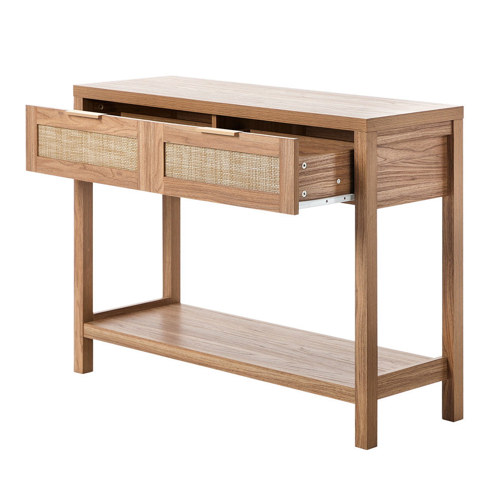 Oikiture Console Table 2 Drawers Entry Table Display Shelf Natural-Console Table-PEROZ Accessories
