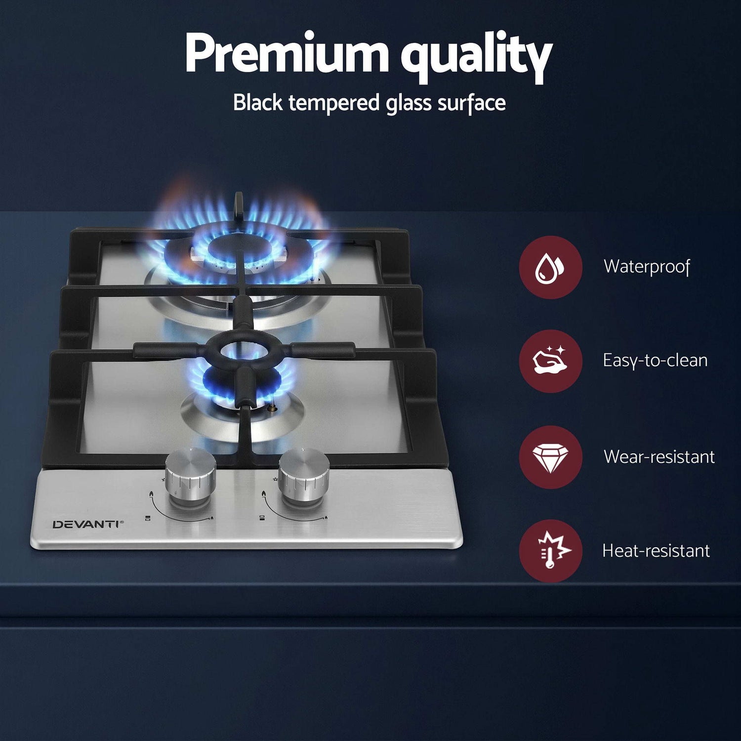 Devanti Gas Cooktop 30cm 2 Burner Silver-Appliances > Kitchen Appliances > Cooktops &amp; Stoves-PEROZ Accessories