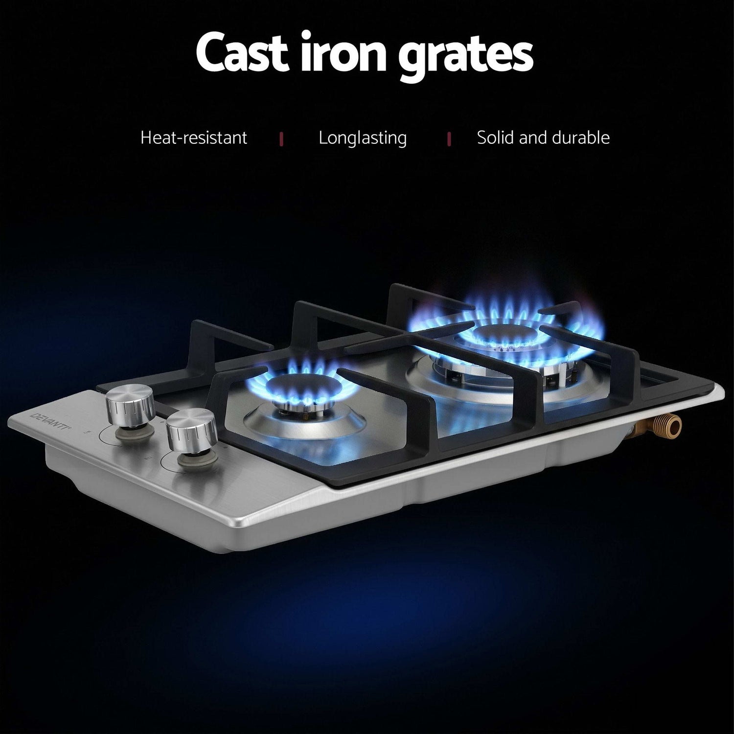 Devanti Gas Cooktop 30cm 2 Burner Silver-Appliances > Kitchen Appliances > Cooktops &amp; Stoves-PEROZ Accessories