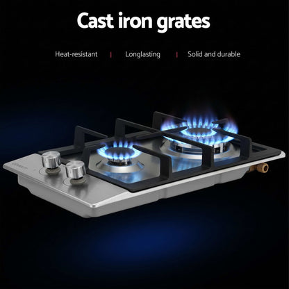 Devanti Gas Cooktop 30cm 2 Burner Silver-Appliances > Kitchen Appliances > Cooktops &amp; Stoves-PEROZ Accessories