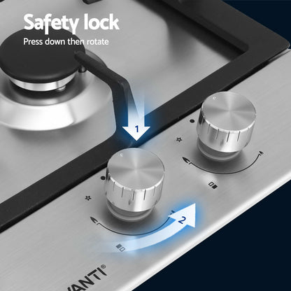 Devanti Gas Cooktop 30cm 2 Burner Silver-Appliances > Kitchen Appliances > Cooktops &amp; Stoves-PEROZ Accessories