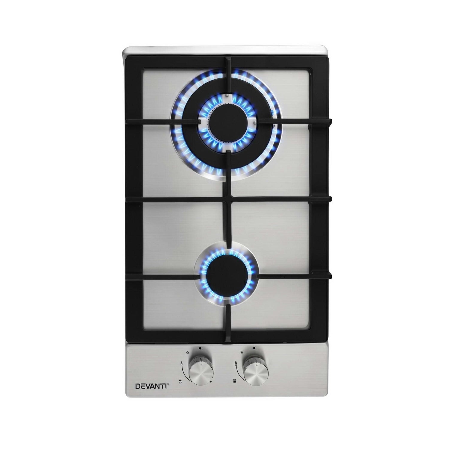Devanti Gas Cooktop 30cm 2 Burner Silver-Appliances > Kitchen Appliances > Cooktops &amp; Stoves-PEROZ Accessories