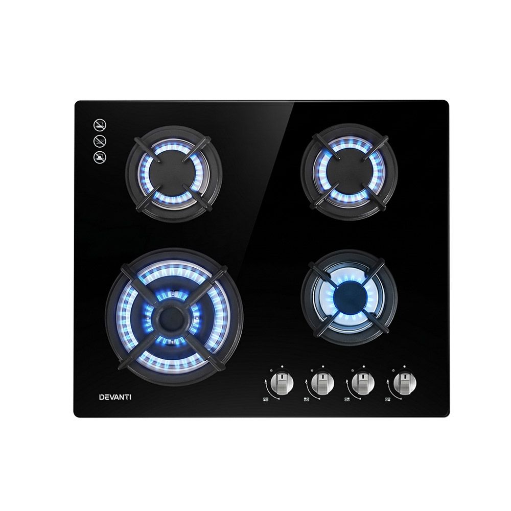 Devanti Gas Cooktop 60cm 4 Burner Black-Appliances > Kitchen Appliances-PEROZ Accessories