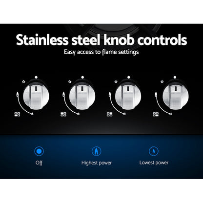 Devanti Gas Cooktop 60cm 4 Burner Black-Appliances &gt; Kitchen Appliances-PEROZ Accessories