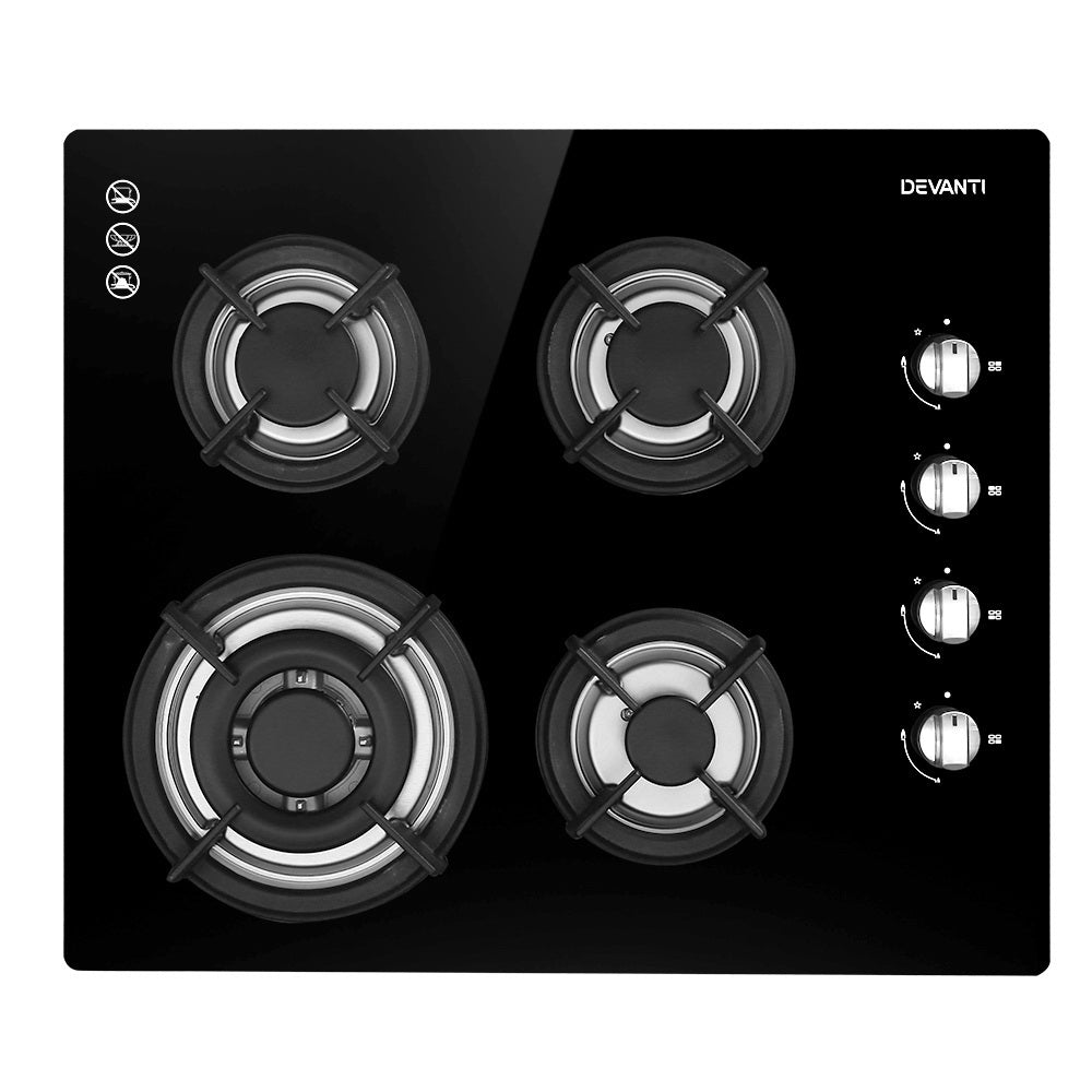 Devanti Gas Cooktop 60cm Stove Hob Black-Appliances &gt; Kitchen Appliances-PEROZ Accessories