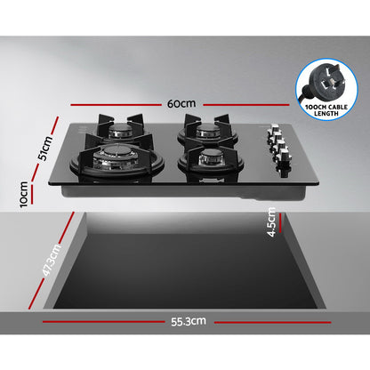 Devanti Gas Cooktop 60cm Stove Hob Black-Appliances &gt; Kitchen Appliances-PEROZ Accessories