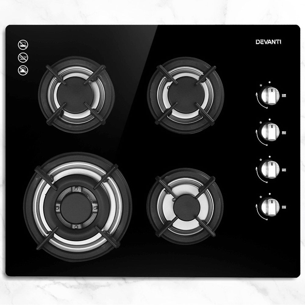 Devanti Gas Cooktop 60cm Stove Hob Black-Appliances &gt; Kitchen Appliances-PEROZ Accessories