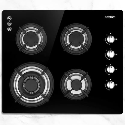 Devanti Gas Cooktop 60cm Stove Hob Black-Appliances &gt; Kitchen Appliances-PEROZ Accessories