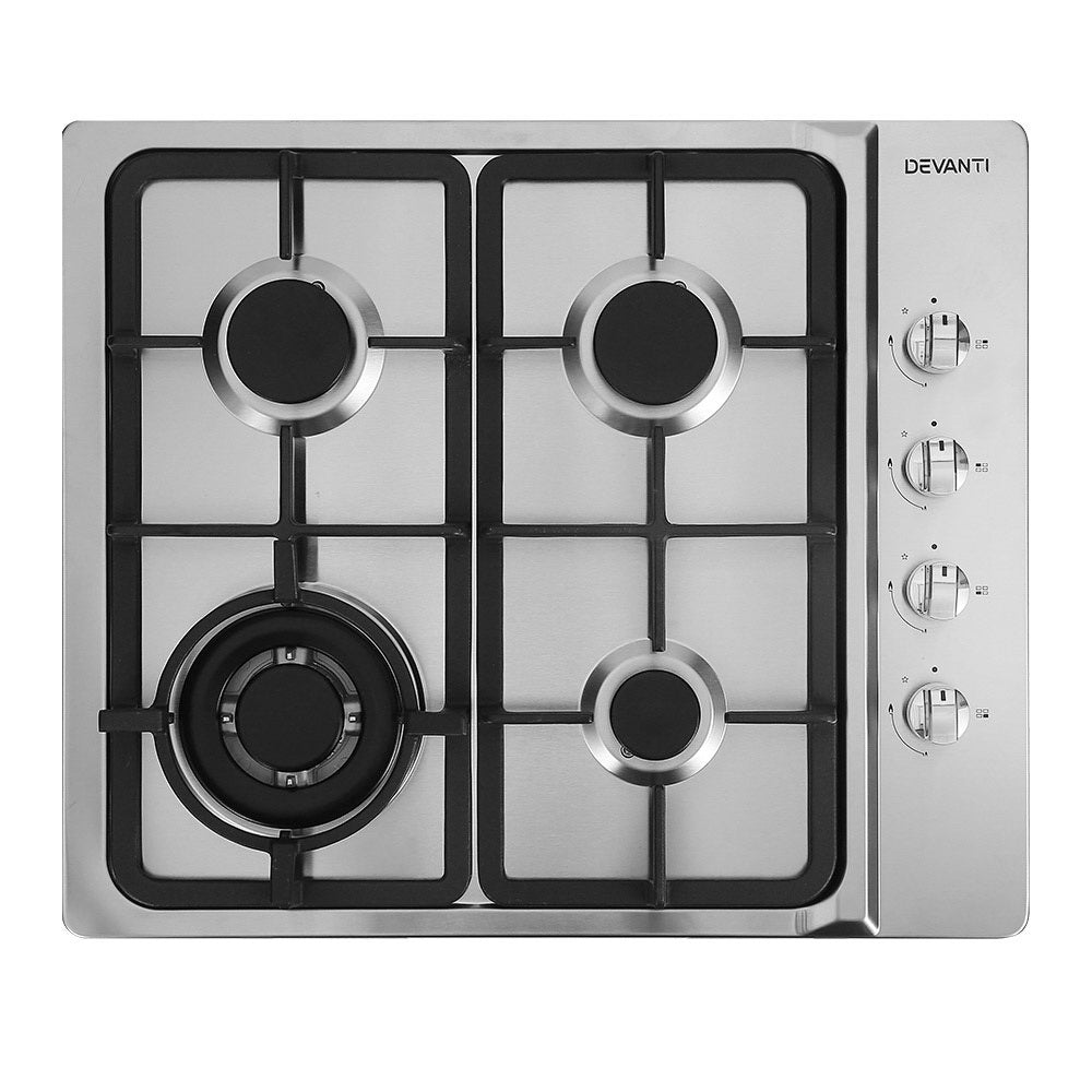 Devanti Gas Cooktop 60cm Stove Hob Silvir-Appliances &gt; Kitchen Appliances-PEROZ Accessories