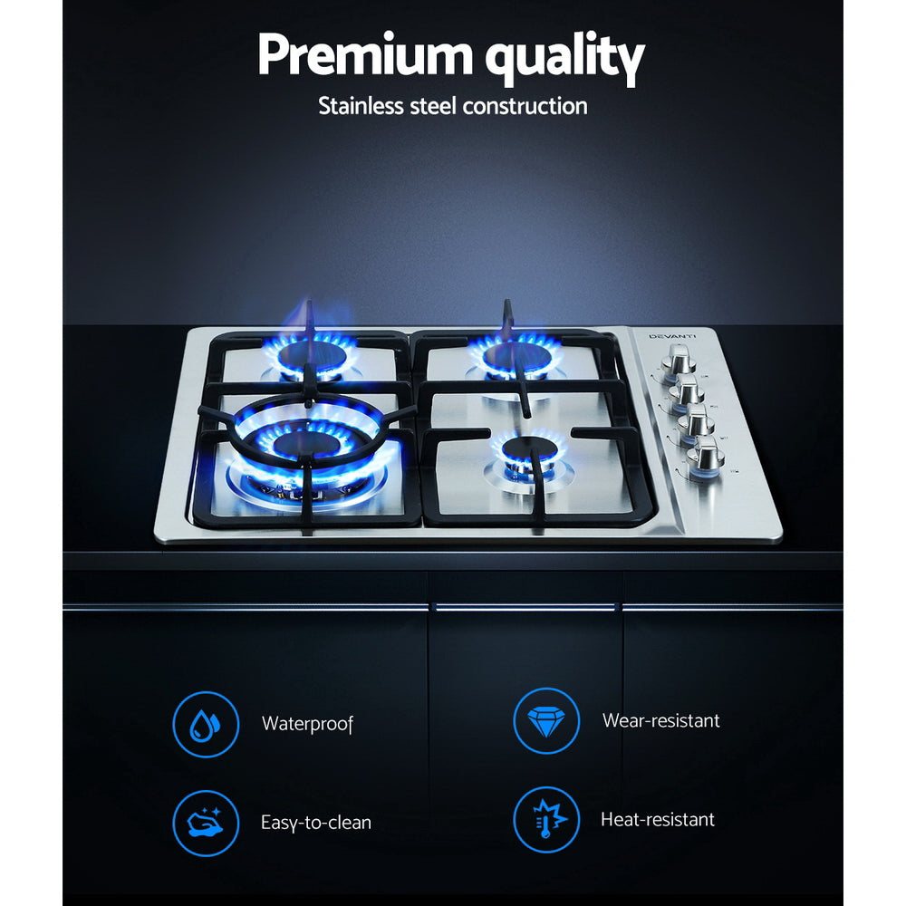 Devanti Gas Cooktop 60cm Stove Hob Silvir-Appliances &gt; Kitchen Appliances-PEROZ Accessories