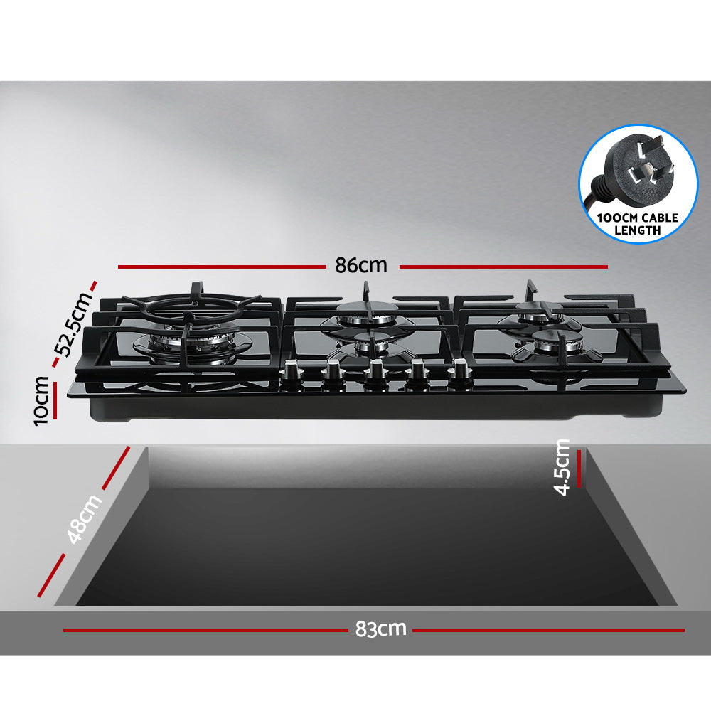 Devanti Gas Cooktop 90cm 5 Burner Black-Appliances &gt; Kitchen Appliances-PEROZ Accessories