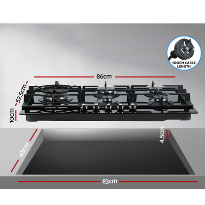 Devanti Gas Cooktop 90cm 5 Burner Black-Appliances &gt; Kitchen Appliances-PEROZ Accessories