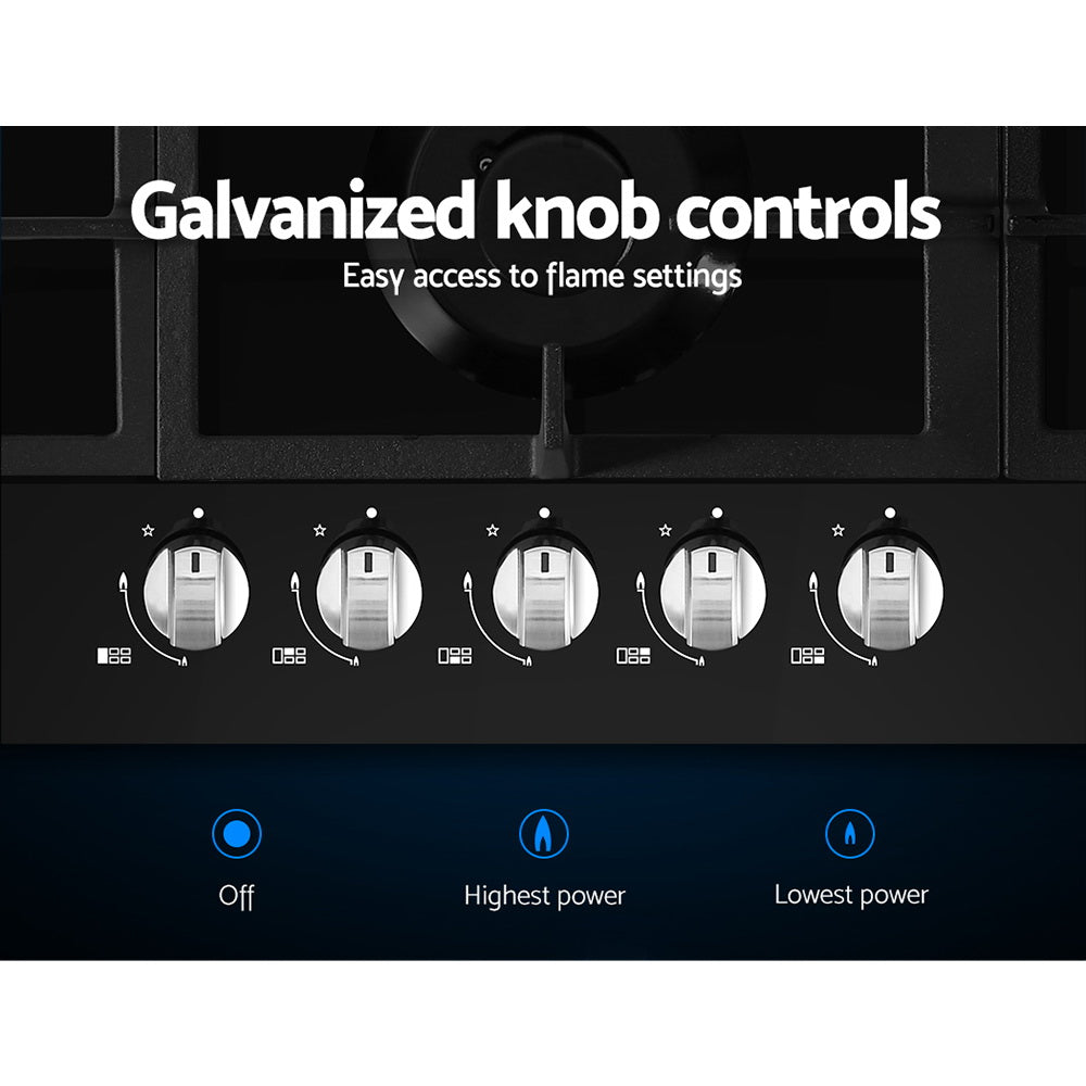 Devanti Gas Cooktop 90cm 5 Burner Black-Appliances &gt; Kitchen Appliances-PEROZ Accessories