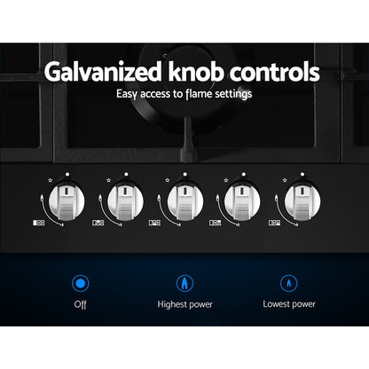 Devanti Gas Cooktop 90cm 5 Burner Black-Appliances &gt; Kitchen Appliances-PEROZ Accessories