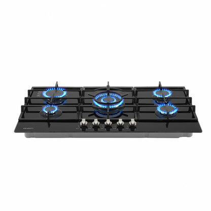 Devanti 90cm Gas Cooktop 5 Burner LPG NG Tempered Glass Hob Black-Appliances > Kitchen Appliances > Cooktops &amp; Stoves-PEROZ Accessories