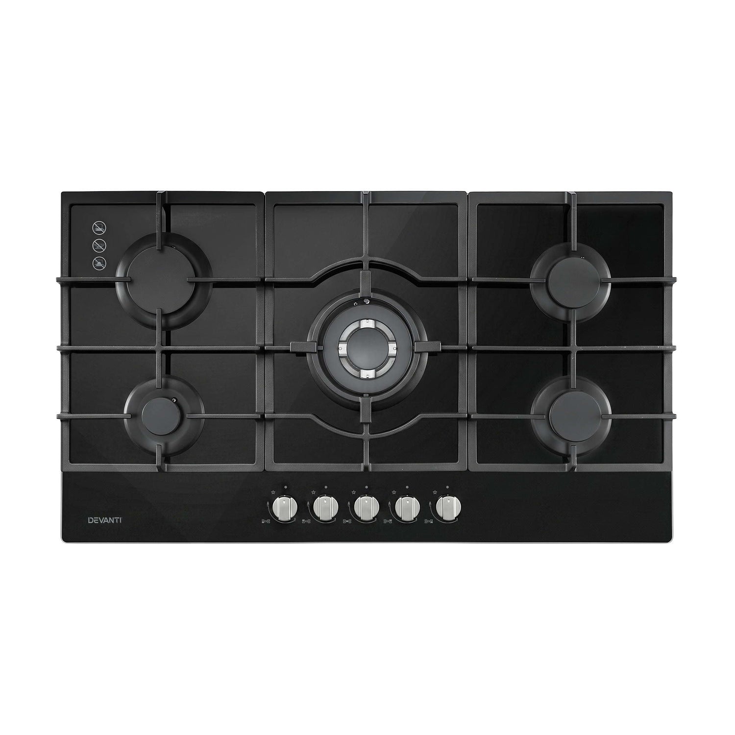 Devanti 90cm Gas Cooktop 5 Burner LPG NG Tempered Glass Hob Black-Appliances > Kitchen Appliances > Cooktops &amp; Stoves-PEROZ Accessories