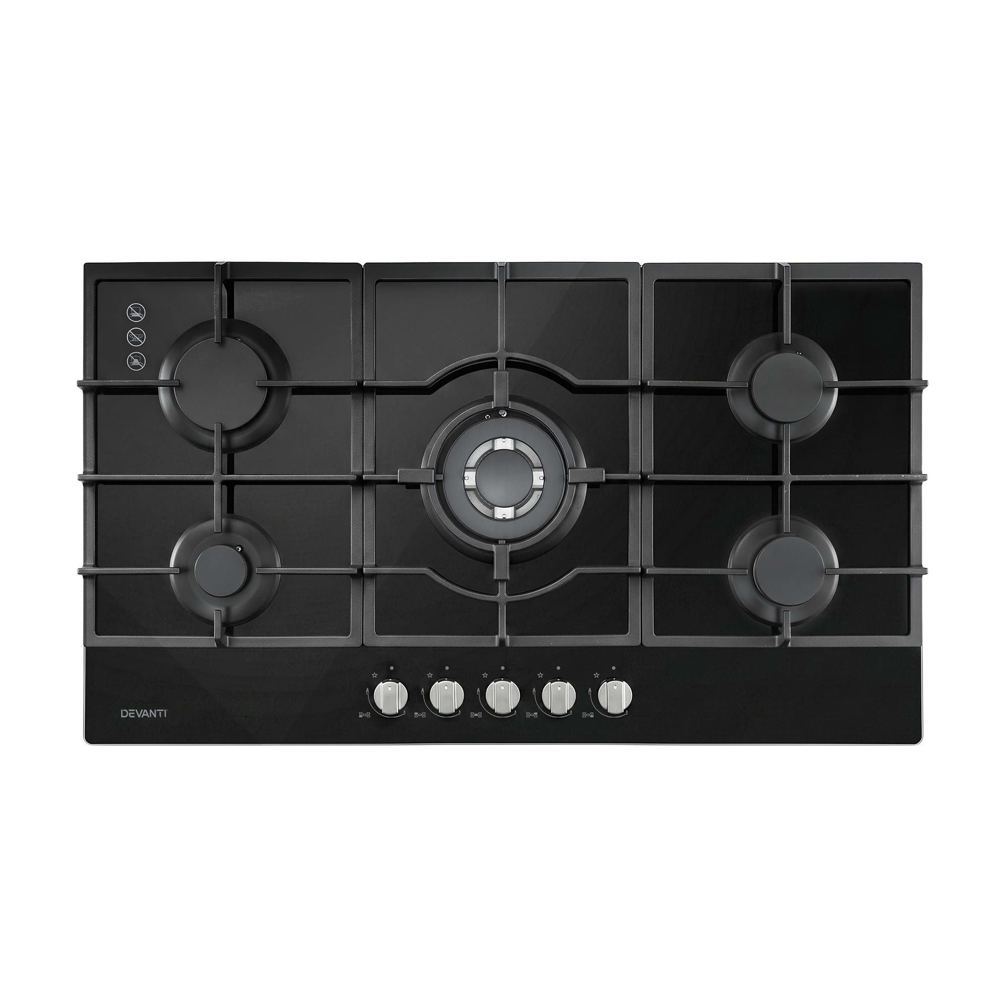 Devanti 90cm Gas Cooktop 5 Burner LPG NG Tempered Glass Hob Black-Appliances > Kitchen Appliances > Cooktops &amp; Stoves-PEROZ Accessories