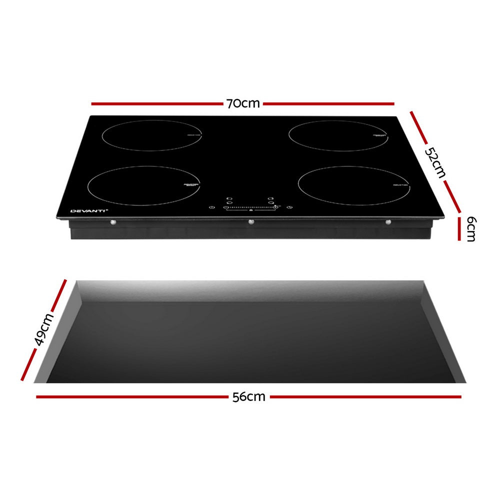 Devanti Electric Induction Cooktop 70cm Ceramic 4 Zones Stove Cook Top Hot Plate 7000W-Appliances &gt; Kitchen Appliances-PEROZ Accessories