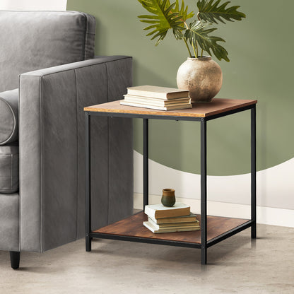 Oikiture Side End Table Coffee Table Bedside Shelf 2-Tier Industrial Furniture-Coffee Tables-PEROZ Accessories