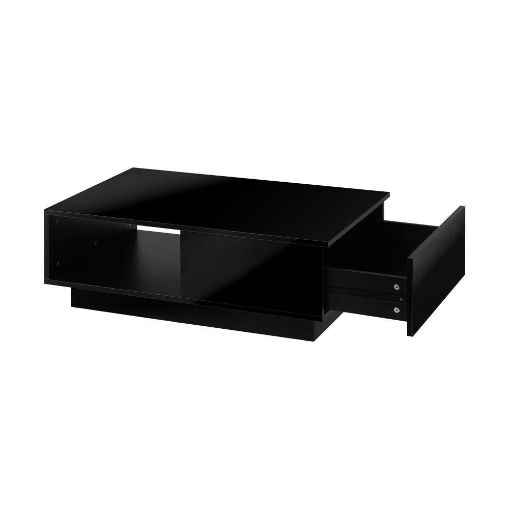 Oikiture Coffee Table LED Light High Gloss Storage Drawer Modern Furniture Black-Coffee Tables-PEROZ Accessories